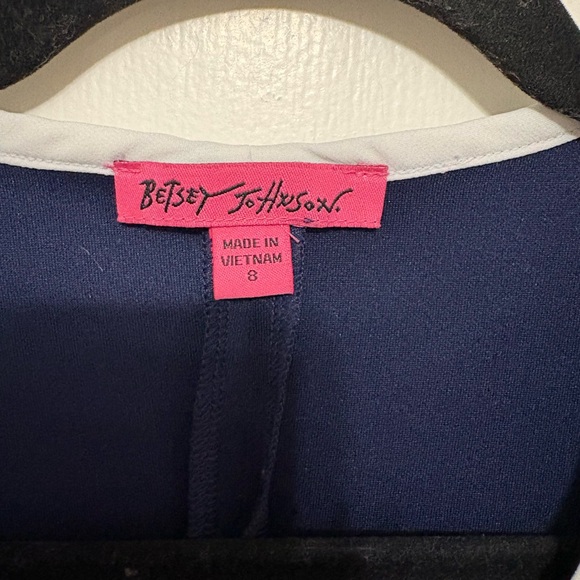 Betsey Johnson Navy Blue White Trim Zip Front Sleeveless Dress Size 8 - Picture 4 of 7